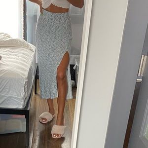 Baby blue floral midi skirt with slit UO